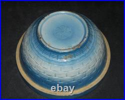 Large 8 7/8 Blue & White Embossed Basketweave Stoneware Mixing Bowl Salt Glazed
