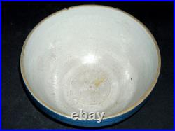 Large 8 7/8 Blue & White Embossed Basketweave Stoneware Mixing Bowl Salt Glazed