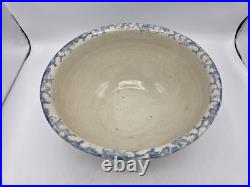 Large Antique Stoneware Mixing Bowl Spongeware Pattern With Band 13 Great Size