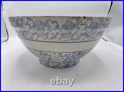 Large Antique Stoneware Mixing Bowl Spongeware Pattern With Band 13 Great Size