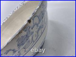 Large Antique Stoneware Mixing Bowl Spongeware Pattern With Band 13 Great Size