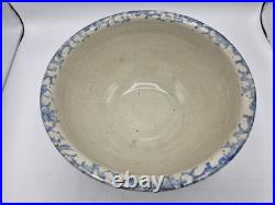 Large Antique Stoneware Mixing Bowl Spongeware Pattern With Band 13 Great Size