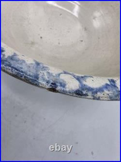 Large Antique Stoneware Mixing Bowl Spongeware Pattern With Band 13 Great Size