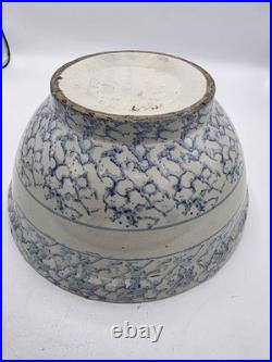 Large Antique Stoneware Mixing Bowl Spongeware Pattern With Band 13 Great Size