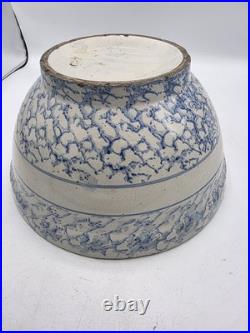 Large Antique Stoneware Mixing Bowl Spongeware Pattern With Band 13 Great Size