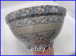 Large Antique Stoneware Mixing Bowl Spongeware Pattern With Band 13 Great Size