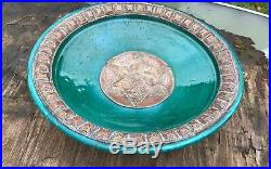 Large Antique Vintage Pottery and Brass Bowl