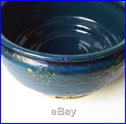 Large Bitossi Pottery Blue China Decor Centerpiece Bowl, 1950s Italy Vintage HTF