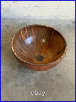 Large Brown Drip Glaze Ceramic Bowl 1960s Mid-Century Modern