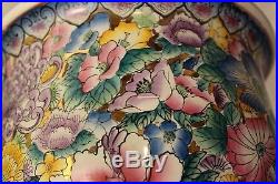 Large Floral Planter Hand Painted Jardiniere Bowl Oriental Asian Vintage