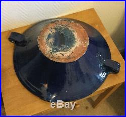 Large French 17 pottery gresalle tian bowl Provence Cobalt Blue Mixing Vintage