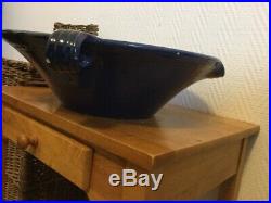 Large French 17 pottery gresalle tian bowl Provence Cobalt Blue Mixing Vintage