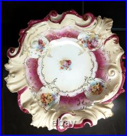 Large RS Prussia Germany Bavaria Mold Bowl Hand Painted Floral Schlegelmilch