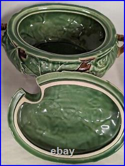 Large Vintage Bordallo Pinheiro Green Maple Leaf Tureen /Casserole Dish & Lid
