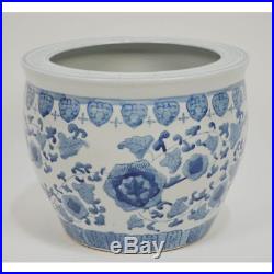 Large Vintage Hand Painted Chinese Blue & White Planter / Fish Bowl Jardiniere