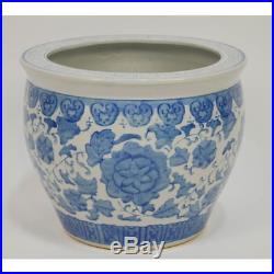 Large Vintage Hand Painted Chinese Blue & White Planter Fish Bowl Jardiniere