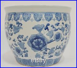 Large Vintage Hand Painted Chinese Blue & White Planter / Fish Bowl Jardiniere