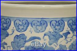 Large Vintage Hand Painted Chinese Blue & White Planter Fish Bowl Jardiniere