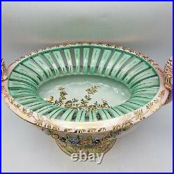 Large Vintage Hand Painted Reticulated Centerpiece Basket Bowl Italian Italy