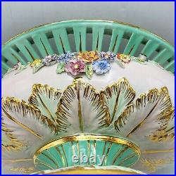 Large Vintage Hand Painted Reticulated Centerpiece Basket Bowl Italian Italy