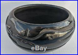 Large Vintage MIDA TAFOYA Santa Clara Pueblo Black on Black Avanyu Pottery Bowl