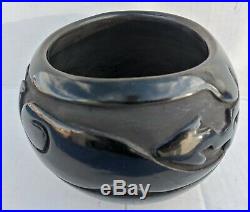 Large Vintage MIDA TAFOYA Santa Clara Pueblo Black on Black Avanyu Pottery Bowl