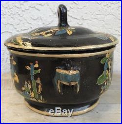 Large Vintage Mexican Tlaquepaque Black Pottery Serving Bowl