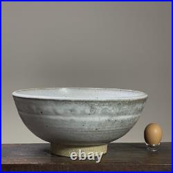 Large Vintage Minimalist Footed Shino Glazed Grayish White Stoneware Bowl