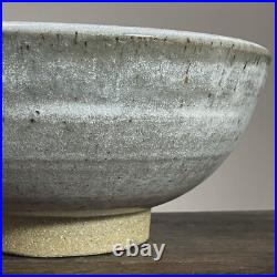 Large Vintage Minimalist Footed Shino Glazed Grayish White Stoneware Bowl