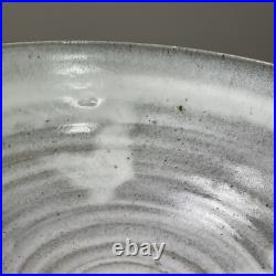 Large Vintage Minimalist Footed Shino Glazed Grayish White Stoneware Bowl