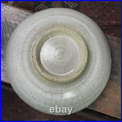 Large Vintage Minimalist Footed Shino Glazed Grayish White Stoneware Bowl