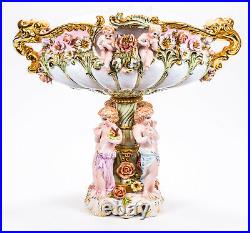 Large Vintage Ornate Gilt Capodimonte Style Floral Compote Centerpiece Italy