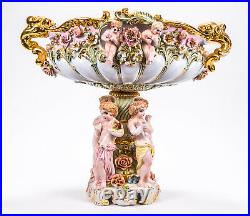 Large Vintage Ornate Gilt Capodimonte Style Floral Compote Centerpiece Italy