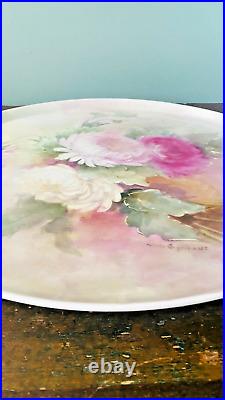 Large Vintage Porcelain Floral Decorated Platter Signed Astelle Engelhardt