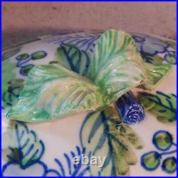 Large Vintage Pottery TURTLE Soup TUREEN Span SPAIN Blue Green Majolica Art