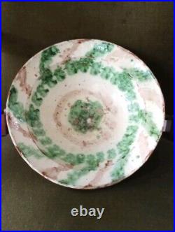 Large Vintage Redware Glazed Pottery Folk Art Primitive Bowl 13.5 Wide