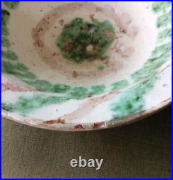 Large Vintage Redware Glazed Pottery Folk Art Primitive Bowl 13.5 Wide