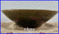 Large Vintage Studio Pottery Ceramic Glazed Splatter Swirl Bowl SGND Butterfly