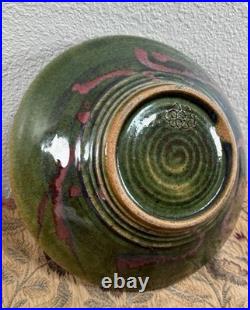 Large Vintage Studio Pottery Ceramic Glazed Splatter Swirl Bowl SGND Butterfly