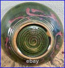 Large Vintage Studio Pottery Ceramic Glazed Splatter Swirl Bowl SGND Butterfly