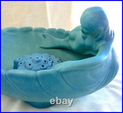 Large Vintage Van Briggle Pottery Mermaid'Siren of the Sea' Bowl & Flower Frog