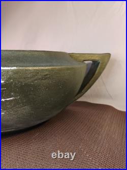 Large Vintage circa-1960s Arts & Crafts Hand Formed Art Pottery Bowl Matte Green