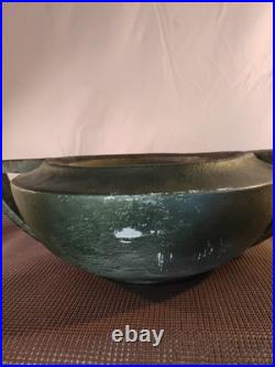 Large Vintage circa-1960s Arts & Crafts Hand Formed Art Pottery Bowl Matte Green