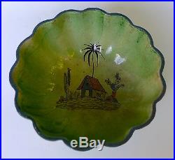Large vintage 1940 washy green Mexican Tlaquepaque fluted bowl 11 1/2 diam