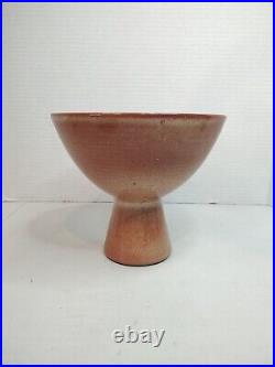 Lee Rosen Design-Technics Vintage Mid-Century Pedestal Bowl Brown Glaze 6.25H