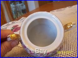 Lefton Rose Chintz Vtg Porcelain China Teapot, Creamer & Sugar Bowl Handpainted