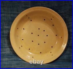 Lg 13 French Antique Yellow Ware Colander Vintage Pottery Shallow Bowl Sieve