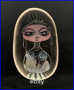 Lilli of California Mid Century Mod Pottery Bowl Tribal Woman Gems In Her Eyes