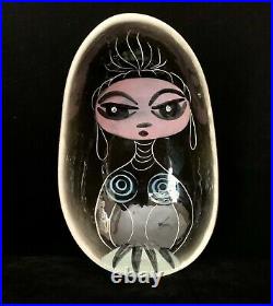 Lilli of California Mid Century Mod Pottery Bowl Tribal Woman Gems In Her Eyes