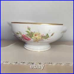 Limoges France Floral Porcelain Pedestal Punch Bowl